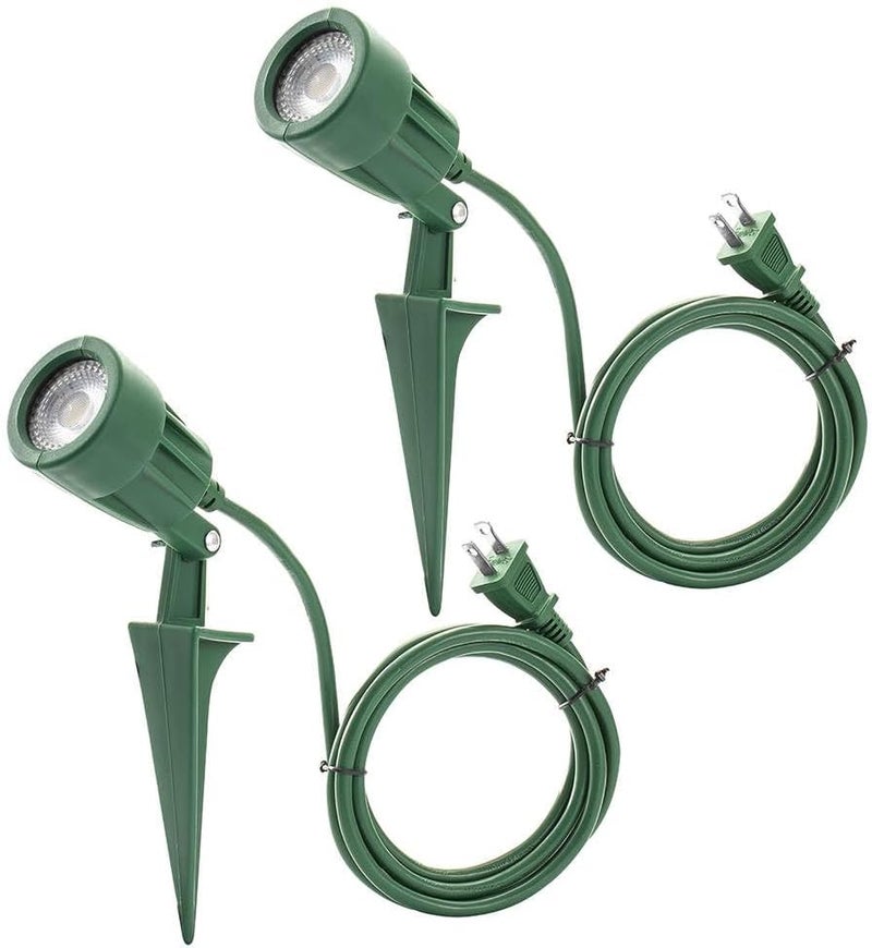 QITIM LED Christmas Spotlights Outdoor Plug in, Flood Stake Lights Outdoor, 5000K 350LM Landscape Light for Yard, Flag, Holiday Decor, Weather Resistant, 120V 6FT Power Cord, Green, ETL Listed, 2 Pack - Image 1